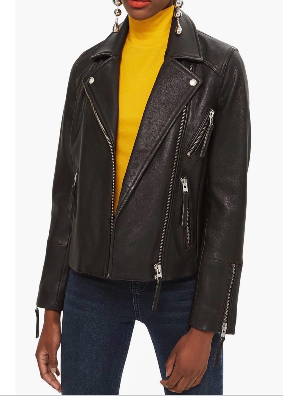 Topshop Black Dolly Real Leather Biker Jacket